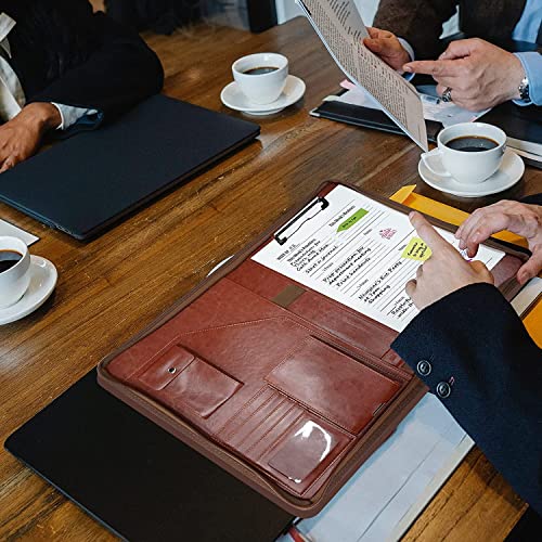 NEWYES Porte-Document En Cuir PU Avec Fermeture Éclair, Cadeaux Pour Homme Et Femme, Sac De Conférence, Agenda D'affaires, Portefeuille, Chemise De Dossiers, Marron, 33,5 * 25 * 3,5 CM – Image 3