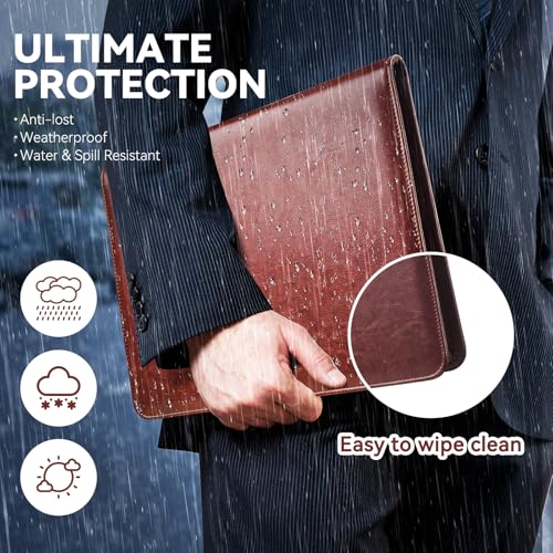 NEWYES Porte-Document En Cuir PU Avec Fermeture Éclair, Cadeaux Pour Homme Et Femme, Sac De Conférence, Agenda D'affaires, Portefeuille, Chemise De Dossiers, Marron, 33,5 * 25 * 3,5 CM – Image 6