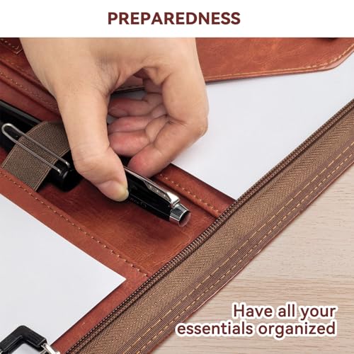 NEWYES Porte-Document En Cuir PU Avec Fermeture Éclair, Cadeaux Pour Homme Et Femme, Sac De Conférence, Agenda D'affaires, Portefeuille, Chemise De Dossiers, Marron, 33,5 * 25 * 3,5 CM – Image 7