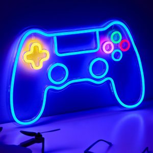 Neon LED Gaming Manette, Gamer Decoration Chambre Murale Lampe, Accessoire Gaming Room Deco Setup Ado, Enseigne Lumineuse Cadeau. Connexion USB avec Variateur de Luminosité.