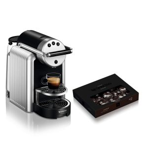 Nespresso Zenius Machine à café automatique professionnelle avec 50 capsules de café – Cafetière pour petits bureaux – Argent