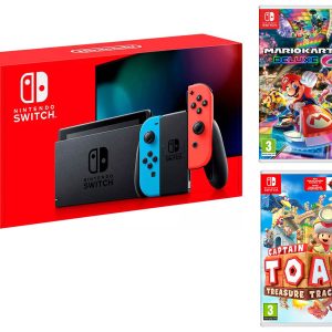 Nintendo Switch console Rouge/Bleu Néon 32Go Pack + Mario Kart 8 Deluxe + Captain Toad: Treasure Tracker