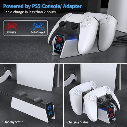OIVO Chargeur Manette PS5, 2H Rapide Chargeur ps5 avec 2 Types de Câble pour Manette PS5, Station de Chargement Compatible avec Manettes DualSense PlayStation 5 – Image 5