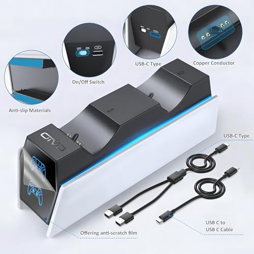 OIVO Chargeur Manette PS5, 2H Rapide Chargeur ps5 avec 2 Types de Câble pour Manette PS5, Station de Chargement Compatible avec Manettes DualSense PlayStation 5 – Image 6