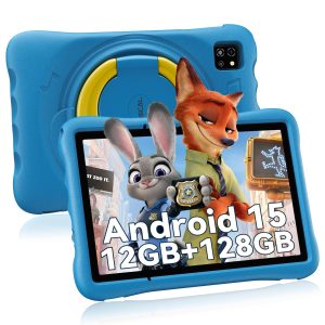 OSCAL Tablette Enfants 10 Pouces,Android 15,Contrôle Parental, 12Go RAM+128Go ROM/512Go TF, WiFi 6, Octa-Core,Tablette Éducative,Protection Yeux HD,5100mAh,pour Enfants 3 à 12 Ans,EVA étui Enfant,Bleu