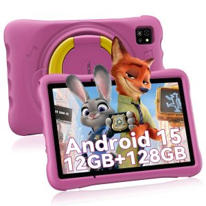 OSCAL Tablette Enfants 10 Pouces,Android 15,Contrôle Parental, 12Go RAM+128Go ROM/512Go TF, WiFi 6, Octa-Core,Tablette Éducative,Protection Yeux HD,5100mAh,pour Enfants 3 à 12 Ans,EVA étui Enfant,Rose