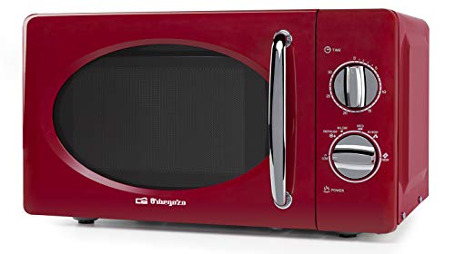 Orbegozo MI2020 Four à micro-ondes, 20 l de capacité, 6 niveaux de fonctionnement, minuterie jusqu’à 30 min, modèle vintage, 700 W, acier, rouge – Image 2