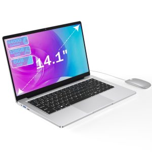 Ordinateur Portable 14,1" HD, 6 Go RAM, SSD 128 Go, Processeur Double Cœur, Wi‑Fi 2,4G/5G & Bluetooth, Design Silencieux Sans Ventilateur, PC Portable Léger avec Souris Offerte & Clavier Confortable