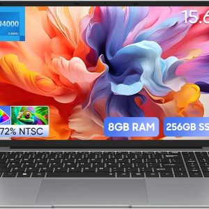 Ordinateur Portable 15,6" Win11 Pro avec 8 Go de RAM, SSD 256 Go, MS Office 365, écran 100% sRGB, processeur N4000, Wi-FI 5 Double Bande, Bluetooth 4.2, USB-A, HDMI, écran FHD 1920 x 1080