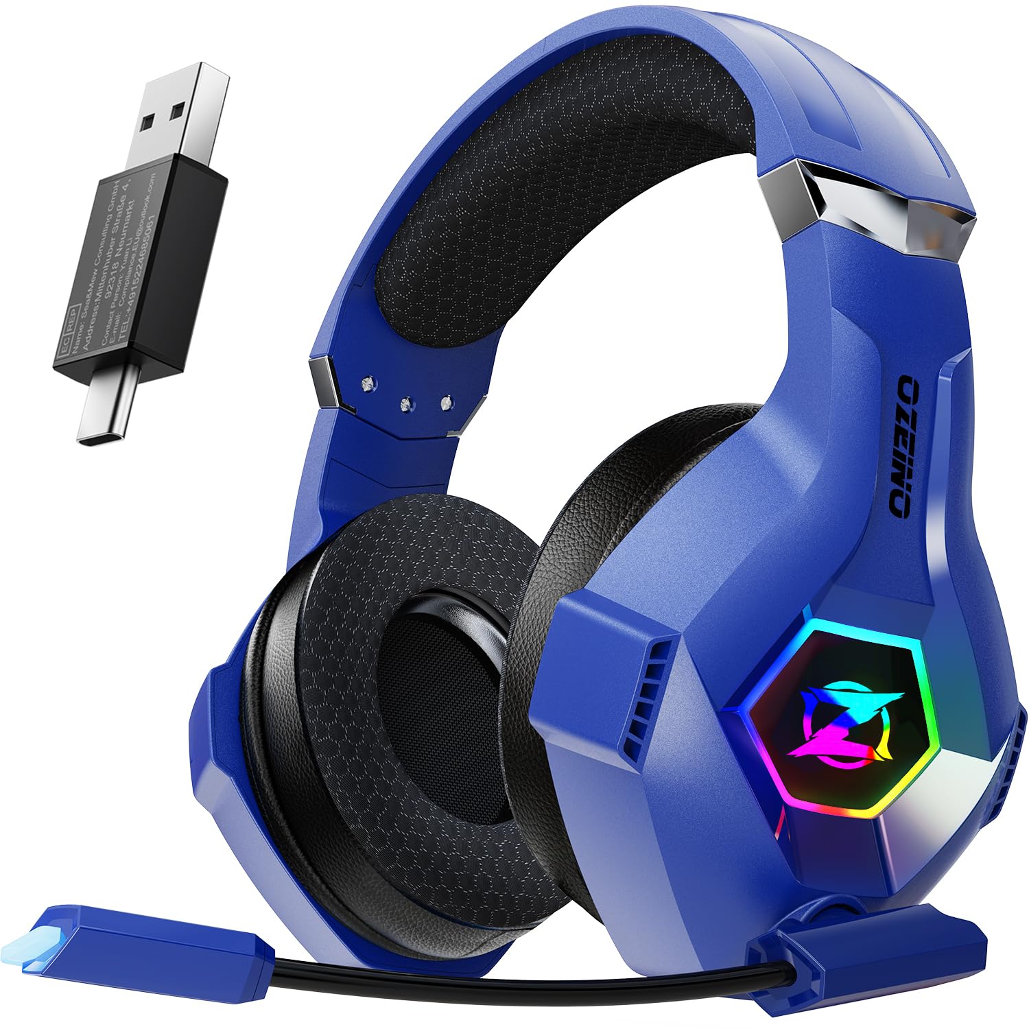 Ozeino Casque Gaming, Casque Gamer sans Fil avec Micro, Latence Inférieure à 25ms, Clé USB et Type C à Double Extrémité Casque Gaming sans Fil, Casque Gamer Compatible avec PC, Ps5, Ps4, Switch