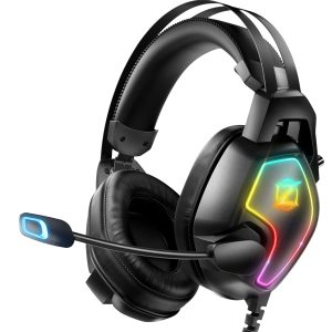 Ozeino Casque Gaming pour Ps5 Ps4 PC Xbox Switch, Casque Gamer à réduction de Bruit avec Micro, Lumière RGB, Serre-tête à Suspension Auto-Ajustable, Casque Jack 3.5mm