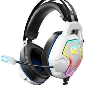 Ozeino Casque de Jeu pour PS4 PS5 PC Xbox One Switch, Casque Supra-auriculaire avec Son Surround, Microphone antibruit, Bandeau de Suspension Blanc
