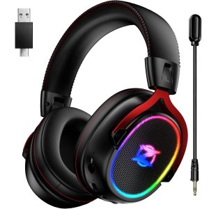 Ozeino OW310 Casque Gaming sans Fil pour PS5, PS4, PC, 7.1 Son Surround, Micro Détachable à Réduction de Bruit, 35H d'Autonomie, Haut-Parleur de 50mm, Lumière RGB, Casque Ultra-Léger de 250g, Nior