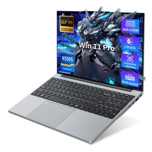 PC Portable Win11, 15,6 Pouces Ordinateur Portable 16Go LPDDR4 RAM 1To SSD, Celeron N5095 CPU, Clavier Rétro-éclairé/Déverrouillage Empreinte, 180°Flip 1080P Écran Laptop, Webcam+BT4.2+USB3.0+WiFi5