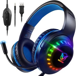 Pacrate RGB Casque Gaming pour PS4/PS5/Xbox/Nintendo Switch/PC, Casque Gamer avec Micro pour PS4/PS5/Xbox/PC, Casque Stéréo Surround pour Switch