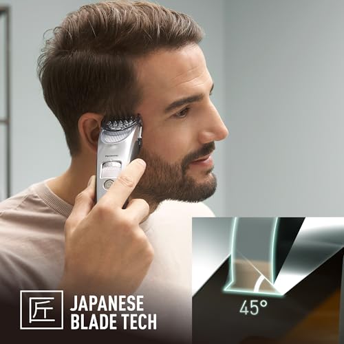 Panasonic ER-SC60-S803 Tondeuse à Cheveux pour Hommes, Portable Sans Fil et Étanche, Lames Supérieures, 20 Longueurs Réglables, 2 Accessoires, Avec ou Sans Fil, Socle de Chargement, Argenté – Image 4