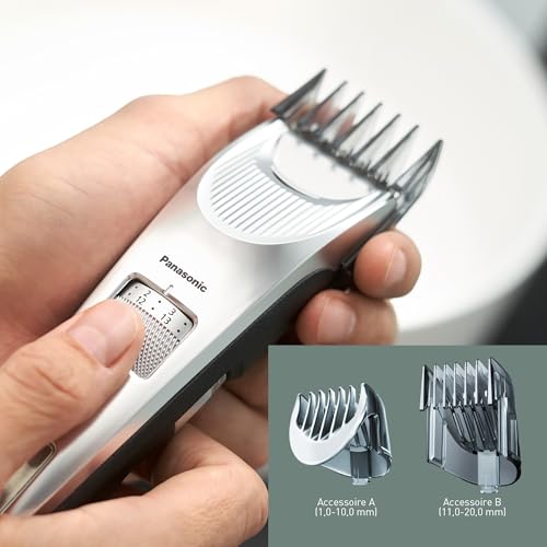 Panasonic ER-SC60-S803 Tondeuse à Cheveux pour Hommes, Portable Sans Fil et Étanche, Lames Supérieures, 20 Longueurs Réglables, 2 Accessoires, Avec ou Sans Fil, Socle de Chargement, Argenté – Image 6
