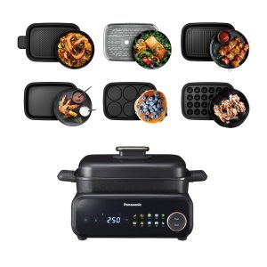 Panasonic NF-GM600 Multicuiseur Electrique 6-en-1, Grill électrique, Plancha, Frire, Cuisson Lente, BBQ, 1400W, 40-250°C, 9 Modes Automatiques, Extracteur de Fumée, Plaques lavables au lave-vaisselle