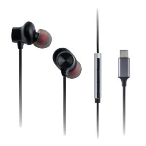 Panasonic RP-TCM225BDEK USB-C Écouteurs Intra-Auriculaires, Casque Filaire avec Micro et Télécommande Intégrés, Basses Puissantes, Ajustement Personnalisable, Câble de 1,2 m, Noir