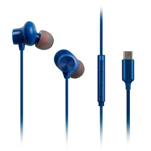 Panasonic RP-TCM225DEA USB-C Écouteurs Intra-Auriculaires, Casque Filaire avec Micro et Télécommande Intégrés, Basses Puissantes, Ajustement Personnalisable, Câble de 1,2 m, Bleu