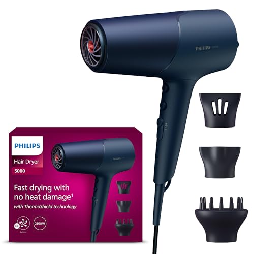 Philips 5000 Series - sèche-cheveux, technologie ThermoShield, ionique, 2 300 W, bleu métallique, avec concentrateur de 9 mm et 11 mm, diffuseur de volume, BHD510/20 – Image 2