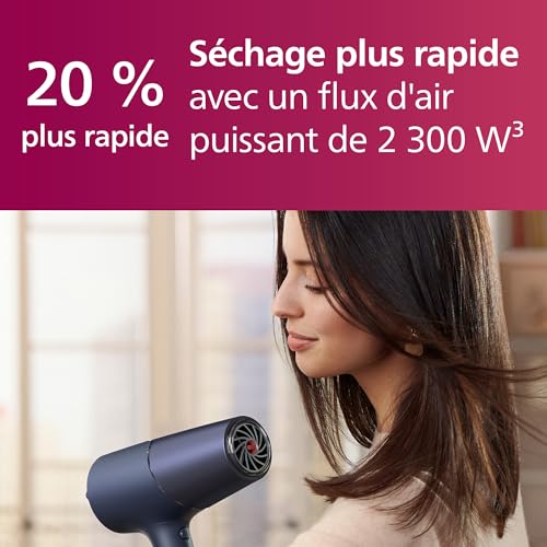 Philips 5000 Series - sèche-cheveux, technologie ThermoShield, ionique, 2 300 W, bleu métallique, avec concentrateur de 9 mm et 11 mm, diffuseur de volume, BHD510/20 – Image 5