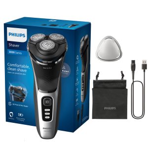 Philips Electric Shaver Series 3000 - rasoir électrique Wet & Dry pour hommes avec technologie SkinProtect, couleur Noir, tondeuse rétractable, rasoir sans fil avec housse de voyage (modèle S3241/12)