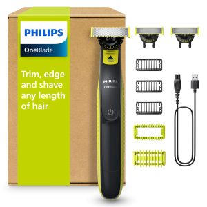 Philips OneBlade 360 Authentique Visage + Corps - Tondeuse à barbe électrique, tondeuse corps et rasoir avec technologie de lame 360, 2 lames 360, 3 sabots barbe de 3 jours, 1 kit Corps, QP2824/31