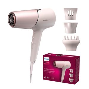 Philips Sèche-cheveux Série 5000 avec technologie ThermoShield, diffuseur de volume et concentrateurs de 9 mm et 11 mm, couleur pêche nacrée (modèle BHD530/20)
