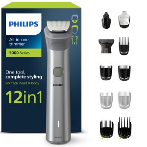 Philips Series 5000 - Tondeuse tout-en-un, tondeuse multistyle 12 en 1 pour le visage, la tête et le corps, un seul outil complet et 14 hauteurs de coupe (de 0,5 à 16 mm) (modèle MG5950/15)