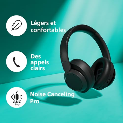Philips TAH6509BK/00 Casque sans Fil Bluetooth Supra-auriculaire à réduction de Bruit - Excellente qualité d'appel, Compatible avec Les Assistants vocaux et jusqu'à 70 Heures d'autonomie - Noir – Image 6