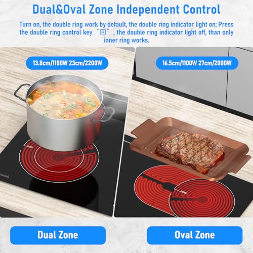 Plaque vitrocéramique 4 feux, plaque de cuisson vitrocéramique encastrable, plaque de cuisson electrique, tables de cuisson 60cm avec double zone extensible, verrou de sécurité, 6600W – Image 4