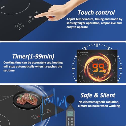 Plaque vitrocéramique 4 feux, plaque de cuisson vitrocéramique encastrable, plaque de cuisson electrique, tables de cuisson 60cm avec double zone extensible, verrou de sécurité, 6600W – Image 5