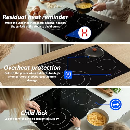 Plaque vitrocéramique 4 feux, plaque de cuisson vitrocéramique encastrable, plaque de cuisson electrique, tables de cuisson 60cm avec double zone extensible, verrou de sécurité, 6600W – Image 6