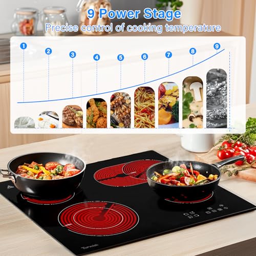 Plaque vitrocéramique 4 feux, plaque de cuisson vitrocéramique encastrable, plaque de cuisson electrique, tables de cuisson 60cm avec double zone extensible, verrou de sécurité, 6600W – Image 7