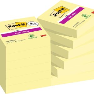 Post-it Notes Autocollantes Super Sticky, Pack Promo de 8 Blocs + 4 GRATUITS, 90 Feuilles par Bloc, 47,6 mm x 47,6 mm - Feuillets Super Adhésifs pour Prise de Notes, Listes de Tâches et Rappels