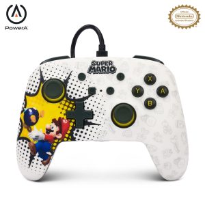 PowerA Manette filaire améliorée pour Nintendo Switch, modèle Switch OLED et Nintendo Switch Lite, accessoire de jeu, manette de jeu, manette filaire, sous licence officielle - Mario: Bob-omb Blast
