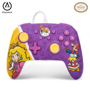PowerA Manette filaire améliorée pour Nintendo Switch, modèle Switch OLED et Switch Lite, accessoire de jeu, manette de jeu, manette filaire, sous licence officielle - Mario: Princess Peach Battle