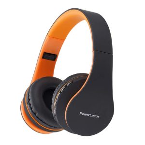 PowerLocus Casque Bluetooth - Casque Pliables avec Micro Intégré - Hi-Fi Stereo – Micro SD/TF, FM Radio – Pour iPhone/Android/iPad/Ordinateurs Portables (Orange)