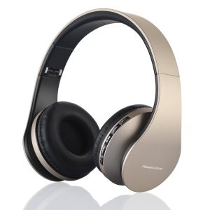 PowerLocus Casque Bluetooth sans Fil avec Micro intégré - Hi-FI Stereo – Micro SD/TF, FM Radio – Casque Pliables – pour iPhone/Android/iPad/Ordinateurs Portables (Or)