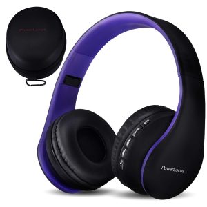 PowerLocus Casque sans fil Over-Ear, Bluetooth sans fil pliable, casque avec microphone intégré, HiFi stéréo, Micro SD/TF, FM pour Voyage/Téléphone/PC/Bureau (Violet)