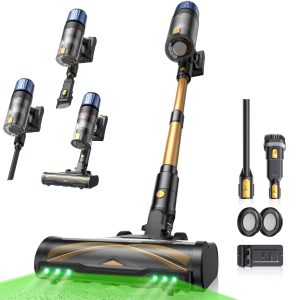 Proscenic P15 Aspirateur Balai sans Fil, 580W/55Kpa/70Min Aspirateur sans Fil Puissant,Brosse Anti-Enchevêtrement,Autoportante,Télescopique Balai Aspirateur Tapis,Sols Durs,Poils d'animaux et Voiture