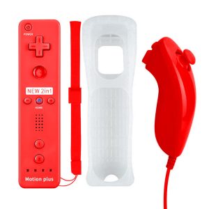 QUMOX Télécommande Nunchuck avec Motion Plus Compatible avec la Console et Télécommande avec Fonction de Choc pour Wii/Wii U(Rouge)