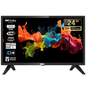 RCA TV 24 Pouces (60 cm) LED HD Télévision pour Chambre Cuisine avec Triple Tuner (DVB-T/T2-C-S/S2), HDMI, VGA, Lecteur Multimédia USB, CI+, Modèle Hôtel, 220 Volts