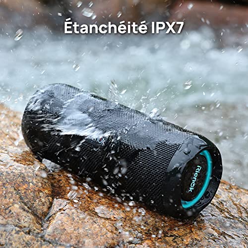 RIENOK Enceinte Portable Bluetooth aux Basses Renforcées, 30H, Bluetooth 5.3, 30W Enceinte Puissante, IPX7, AUX, TF Carte, pour Fêtes/Voyage/Extérieur, Noir – Image 6