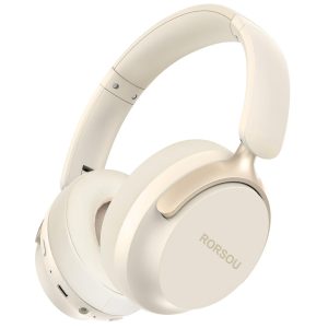 RORSOU B8 Casque Bluetooth Supra-auriculaire, 6 Modes de Musique EQ et 50 Heures de Lecture, Basses Profondes, Casque sans Fil avec Micro, Casque stéréo HiFi léger et Pliable pour Beige Blanc
