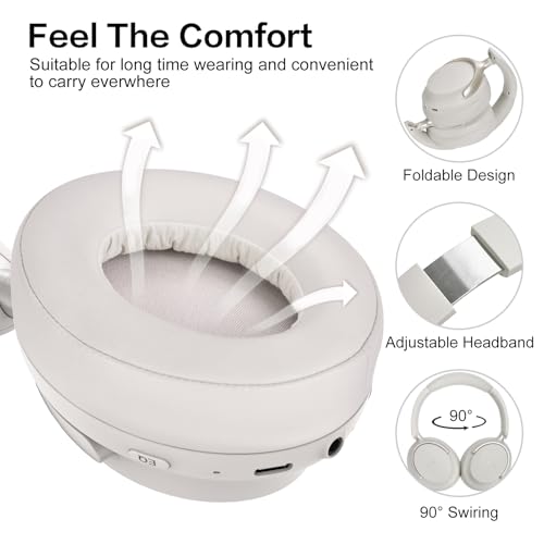 RORSOU B8 Casque Bluetooth Supra-auriculaire, 6 Modes de Musique EQ et 50 Heures de Lecture, Basses Profondes, Casque sans Fil avec Micro, Casque stéréo HiFi léger et Pliable pour Gris – Image 7