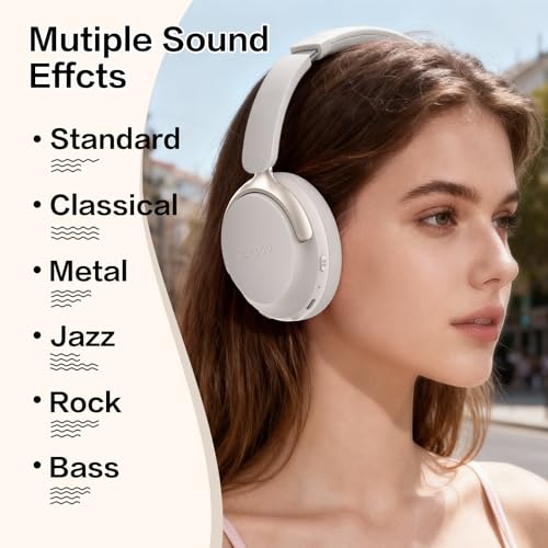 RORSOU B8 Casque Bluetooth Supra-auriculaire, 6 Modes de Musique EQ et 50 Heures de Lecture, Basses Profondes, Casque sans Fil avec Micro, Casque stéréo HiFi léger et Pliable pour Gris – Image 8