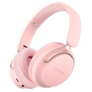RORSOU B8 Casque Bluetooth Supra-auriculaire, 6 Modes de Musique EQ et 50 Heures de Lecture, Basses Profondes, Casque sans Fil avec Micro, Casque stéréo HiFi léger et Pliable pour Rose