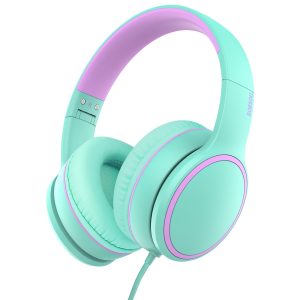 RORSOU R10 Casque Supra-auriculaire avec Microphone, léger, Pliable, stéréo, Basses avec Cordon Anti-enchevêtrement, Casque Filaire Portable pour Smartphone, Tablette, Ordinateur - Vert